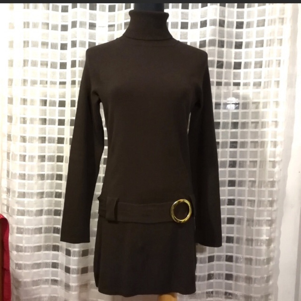 Brown Mod Style Sweater Dress